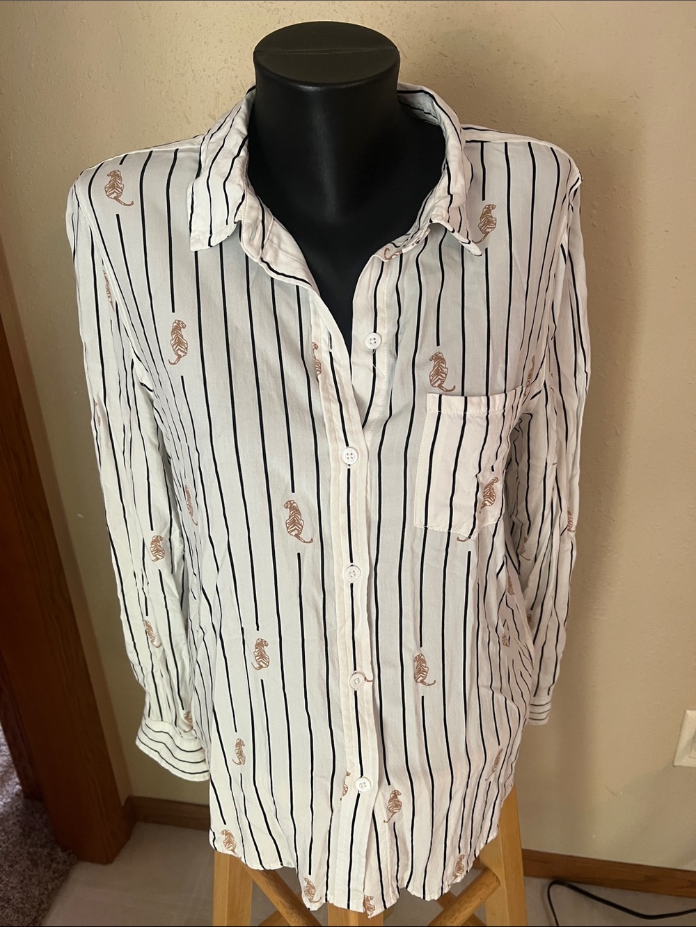 Rails Tiger Print Striped Button Front Rayon Blouse Medium